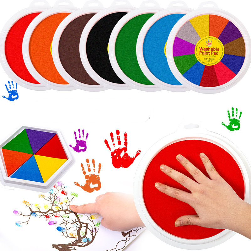 Footprint Ink Kit - แผ่นหมึกสำหรับงานฝีมือทรงกลมขนาดใหญ่ 5 ชิ้น ปลอดสารพิษ สำหรับเด็ก แผ่นหมึกสำหรับลายนิ้วมือ