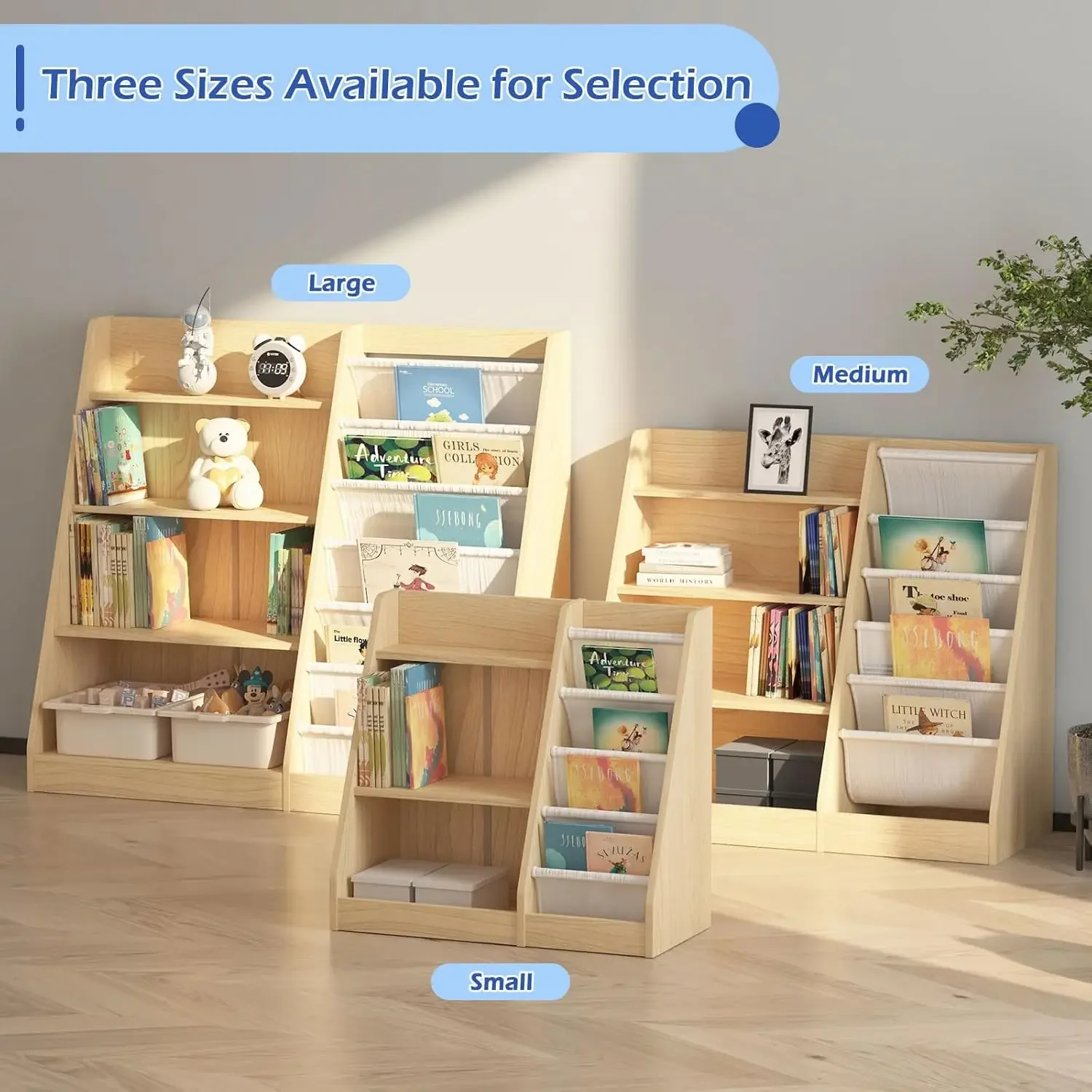 Baby Nursery Bookcase - ชั้นวางหนังสือเด็ก 4 ชั้น ชั้นวางหนังสือสำหรับเด็กเล็ก ชั้นวางหนังสือเด็ก ตู้เก็บของเล่นพร้อมชั้นวางปรับระดับได้