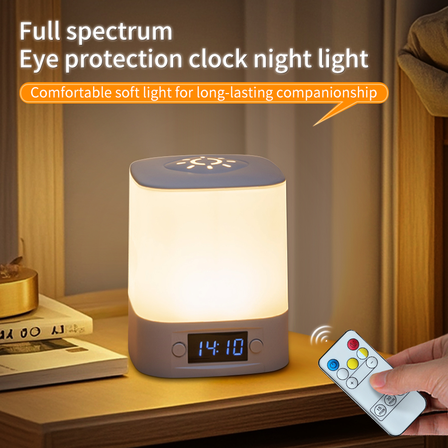 Baby Nursery Table Lamp - ไฟกลางคืน LED แบบพกพาพร้อมนาฬิกาแสดงเวลารีโมทคอนโทรลแบบชาร์จไฟได้สําหรับห้องนอนโคมไฟข้างเตียงเด็กเนอสเซอรี่อ่านหนังสือ