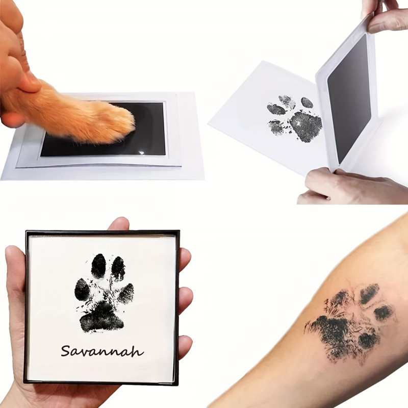 Footprint Ink Kit - ชุดของที่ระลึกพิมพ์อุ้งเท้าสัตว์เลี้ยง - แผ่นหมึกสัมผัสที่สะอาดสําหรับสุนัขและแมว สร้างความประทับใจอุ้งเท้า/รอยเท้าที่ยั่งยืน เหมาะสําหรับอนุสรณ์