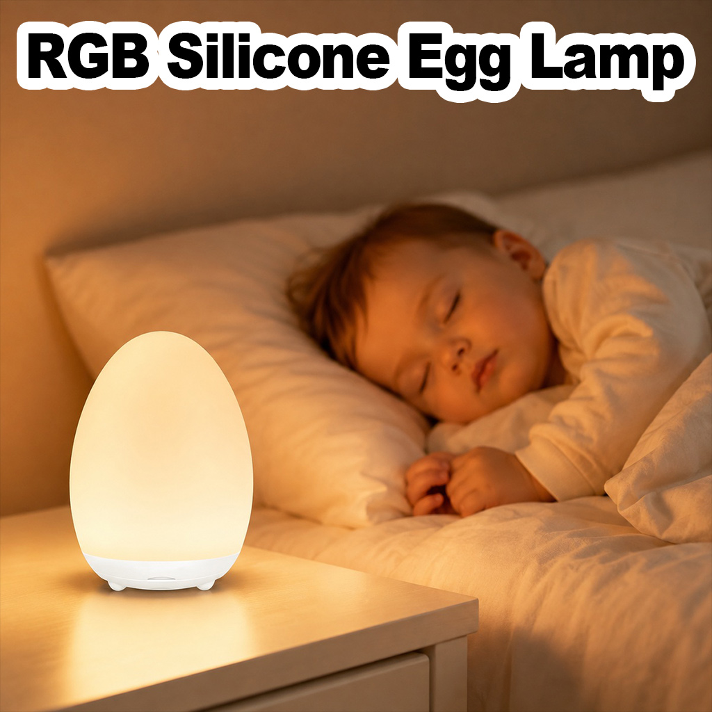 Baby Nursery Colors - โคมไฟซิลิโคนรูปไข่สำหรับห้องเด็กอ่อน ควบคุมด้วยระบบสัมผัส 7 สี RGB ปรับความสว่างได้อย่างต่อเนื่อง