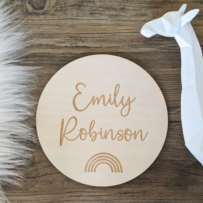 Baby Nursery Name Wall Art - ไม้แกะสลัก ป้ายชื่อเนอสเซอรี่ ปรับแต่ง rainbow Birth ประกาศ