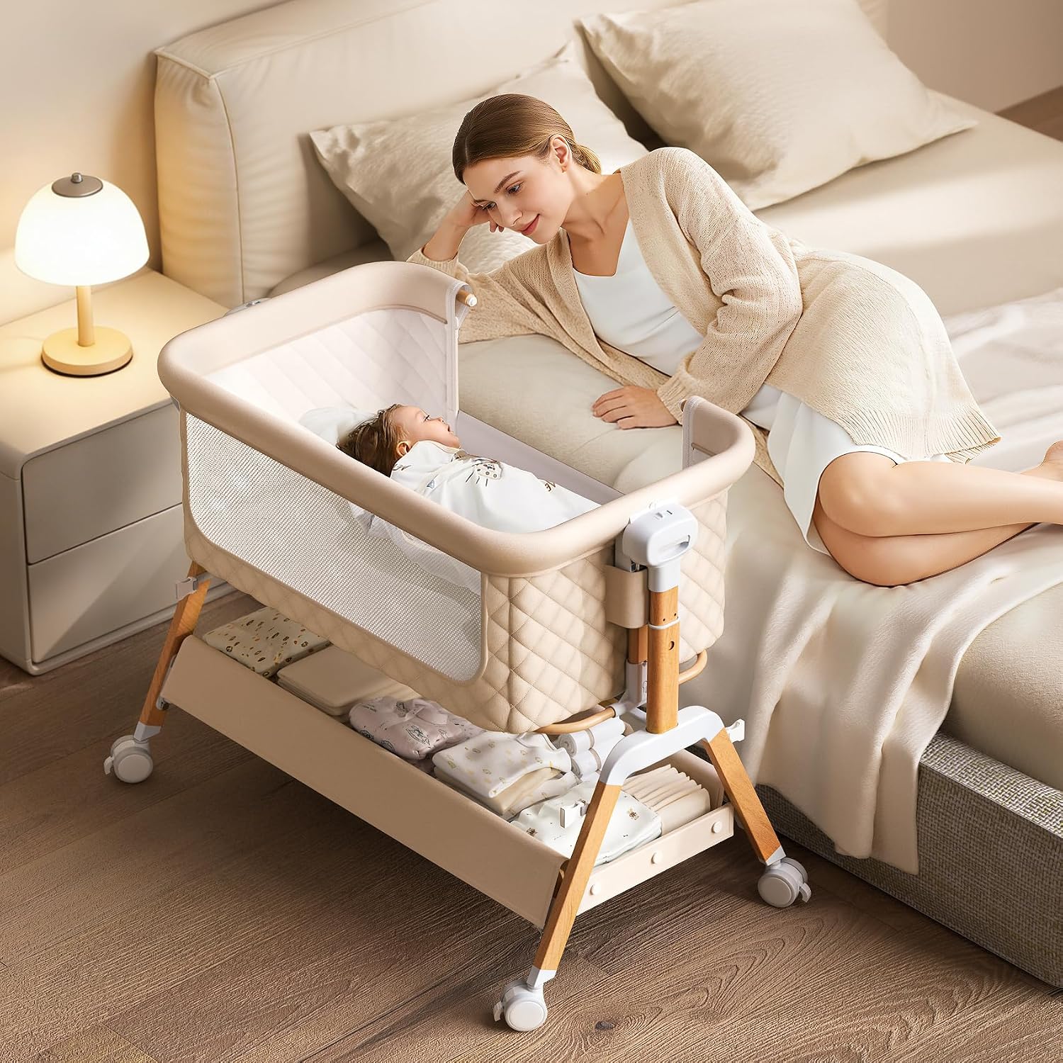 Baby Mattress Waterproof - เปลนอนเด็กอ่อน 3 in 1 แบบโยกได้ ติดเตียงผู้ใหญ่