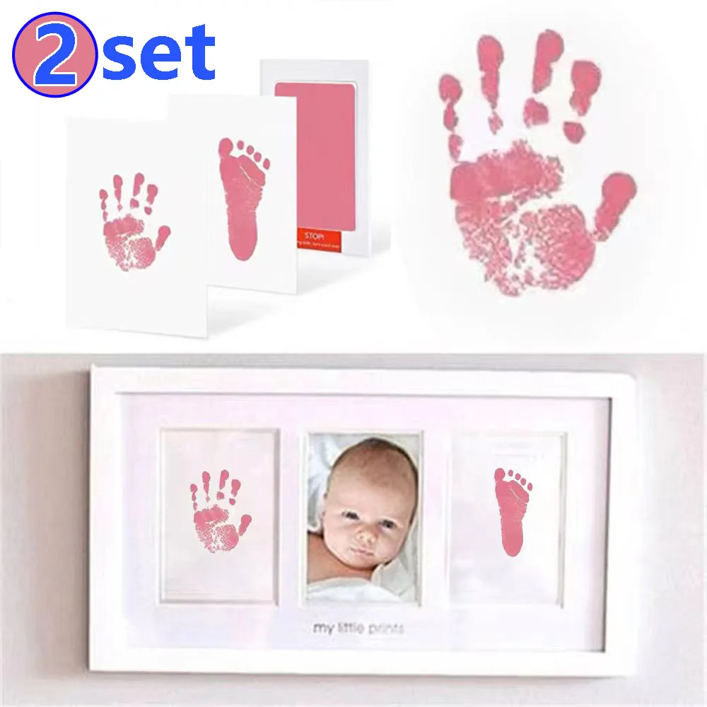 Footprint Ink Kit - 2ชุดชุดทารกแรกเกิดพิมพ์ด้วยมือและรอยเท้าแผ่นหมึกกรอบรูปกรอบรูปมือเด็กวัยหัดเดินของที่ระลึกปลอดภัยทำความสะอาดของขวัญที่อาบน้ำเด็ก