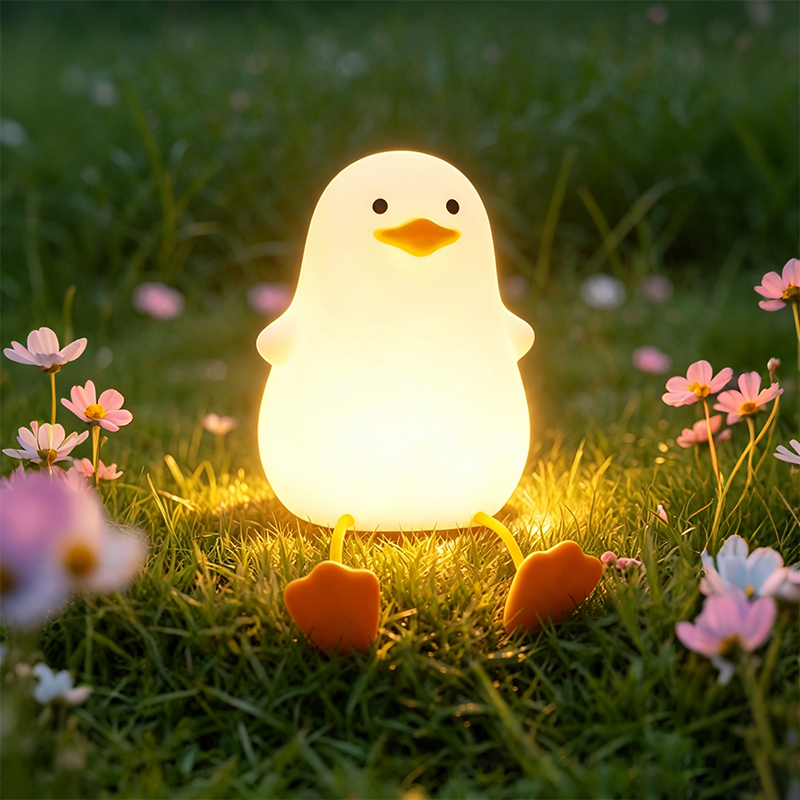 Baby Nursery Table Lamp - โคมไฟกลางคืนรูปสัตว์ LED รูปเป็ดน่ารัก ปรับความสว่างได้ โคมไฟซิลิโคนสำหรับห้องนอนเด็กและผู้หญิง พร้อมเซ็นเซอร์สัมผัส