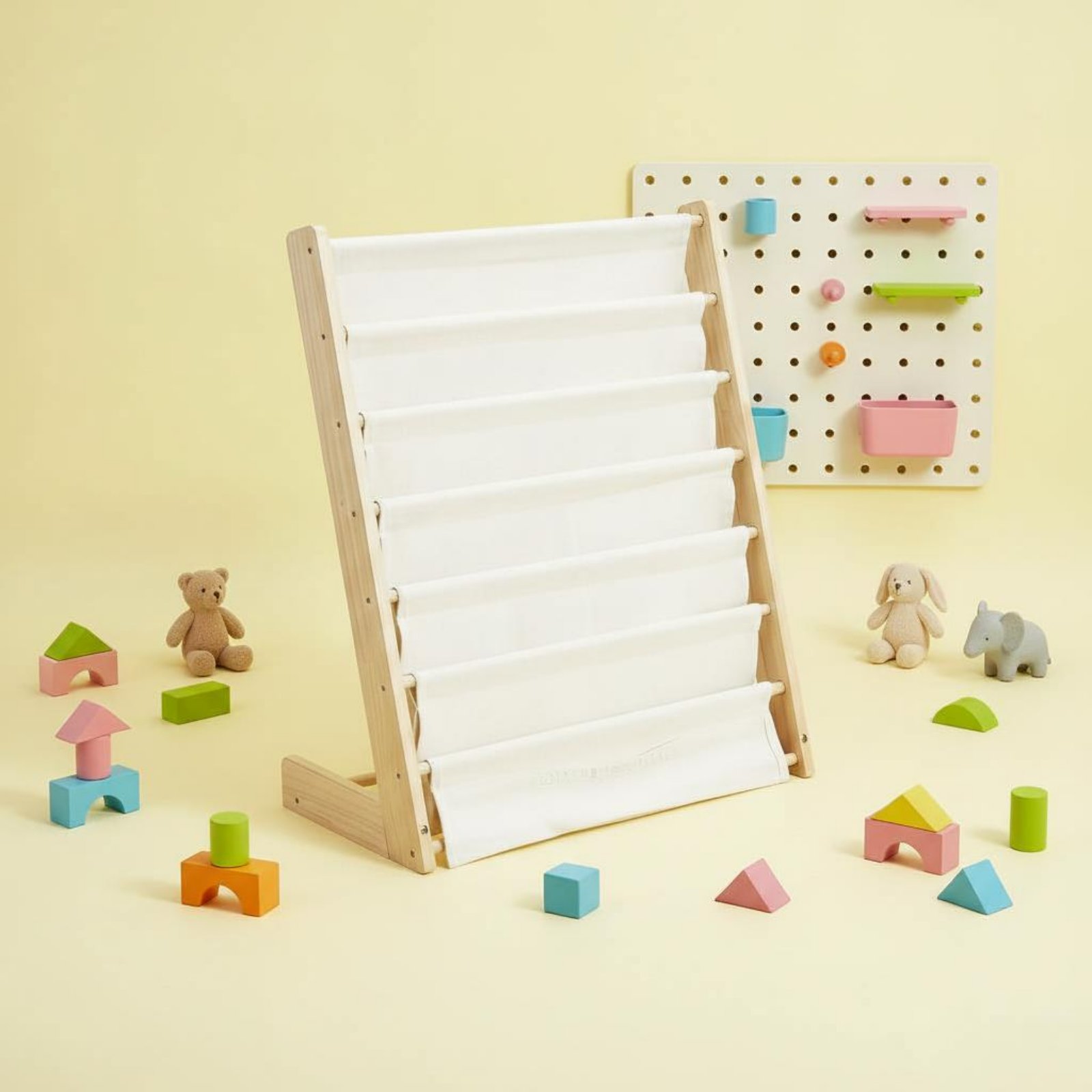 Baby Nursery Bookcase - ชั้นวางหนังสือเด็กแบบพกพา ประหยัดพื้นที่ ล้างทำความสะอาดได้ ชั้นเก็บหนังสือแบบตั้งโต๊ะ ออกแบบมาเพื่อความปลอดภัยของเด็ก ชั้นวางหนังสือสำหรับเด็ก
