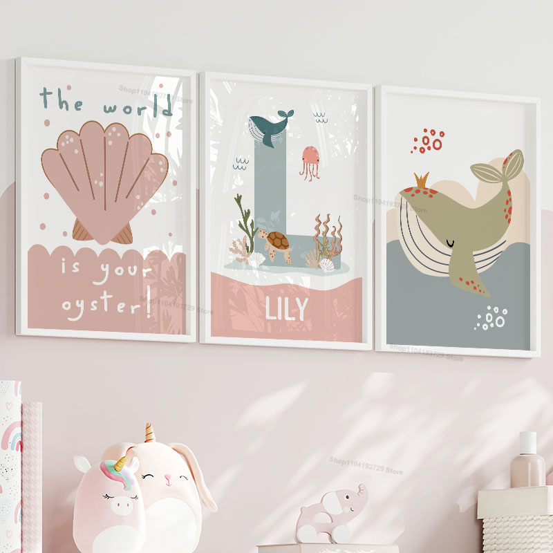 การ์ตูนปลาวาฬปลาหมึกยักษ์แมงกะ - Baby Nursery Name Wall Art บทวิจารณ์และราคา