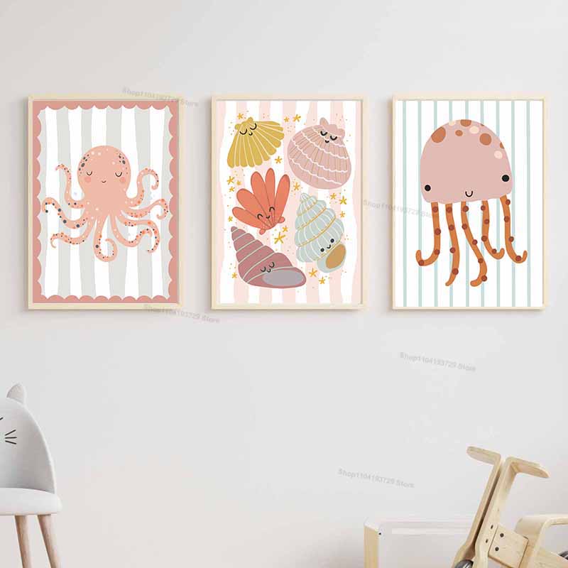 การ์ตูนปลาวาฬปลาหมึกยักษ์แมงกะ - Baby Nursery Name Wall Art บทวิจารณ์และราคา