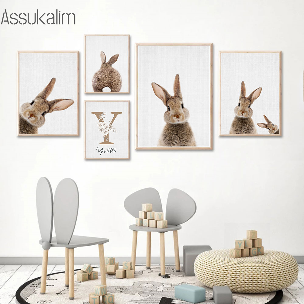 กระต่ายภาพวาดผ้าใบที่กําหนดเอง - Baby Nursery Name Wall Art บทวิจารณ์และราคา