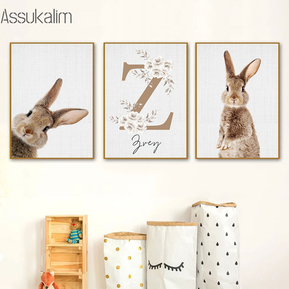กระต่ายภาพวาดผ้าใบที่กําหนดเอง - Baby Nursery Name Wall Art บทวิจารณ์และราคา