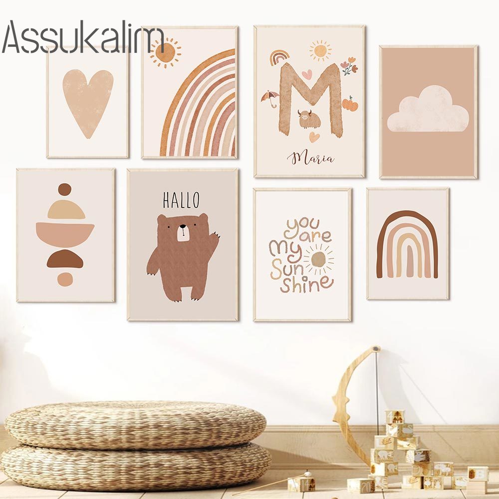โปสเตอร์ผ้าใบสีเบจศิลปะบนผนังส - Baby Nursery Name Wall Art บทวิจารณ์และราคา