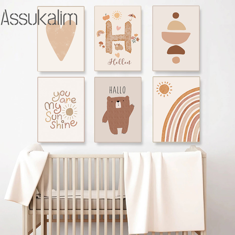 โปสเตอร์ผ้าใบสีเบจศิลปะบนผนังส - Baby Nursery Name Wall Art บทวิจารณ์และราคา