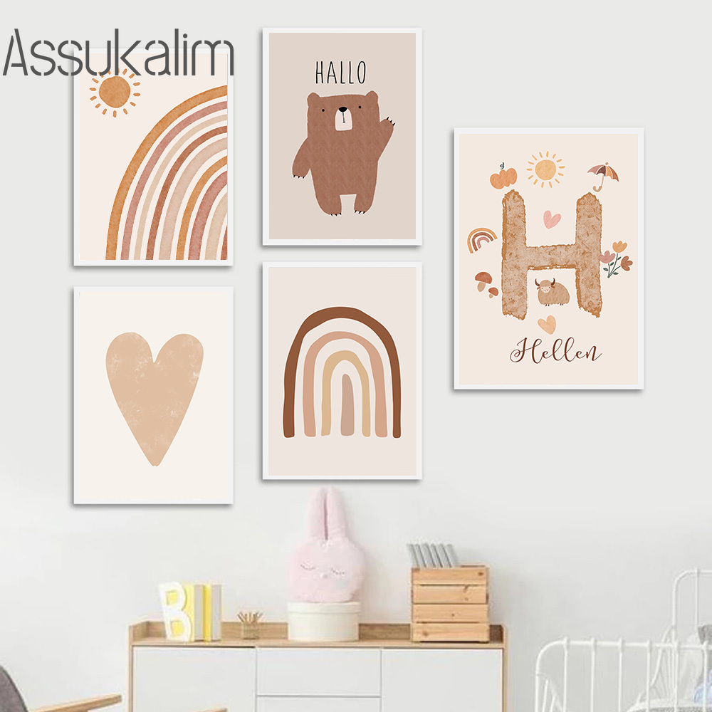โปสเตอร์ผ้าใบสีเบจศิลปะบนผนังส - Baby Nursery Name Wall Art บทวิจารณ์และราคา