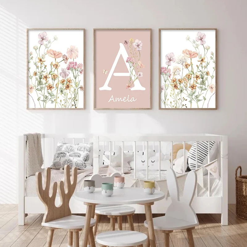 ดอกไม้ป่าสีชมพู ชื่อเด็กผู้หญิ - Baby Nursery Name Wall Art บทวิจารณ์และราคา
