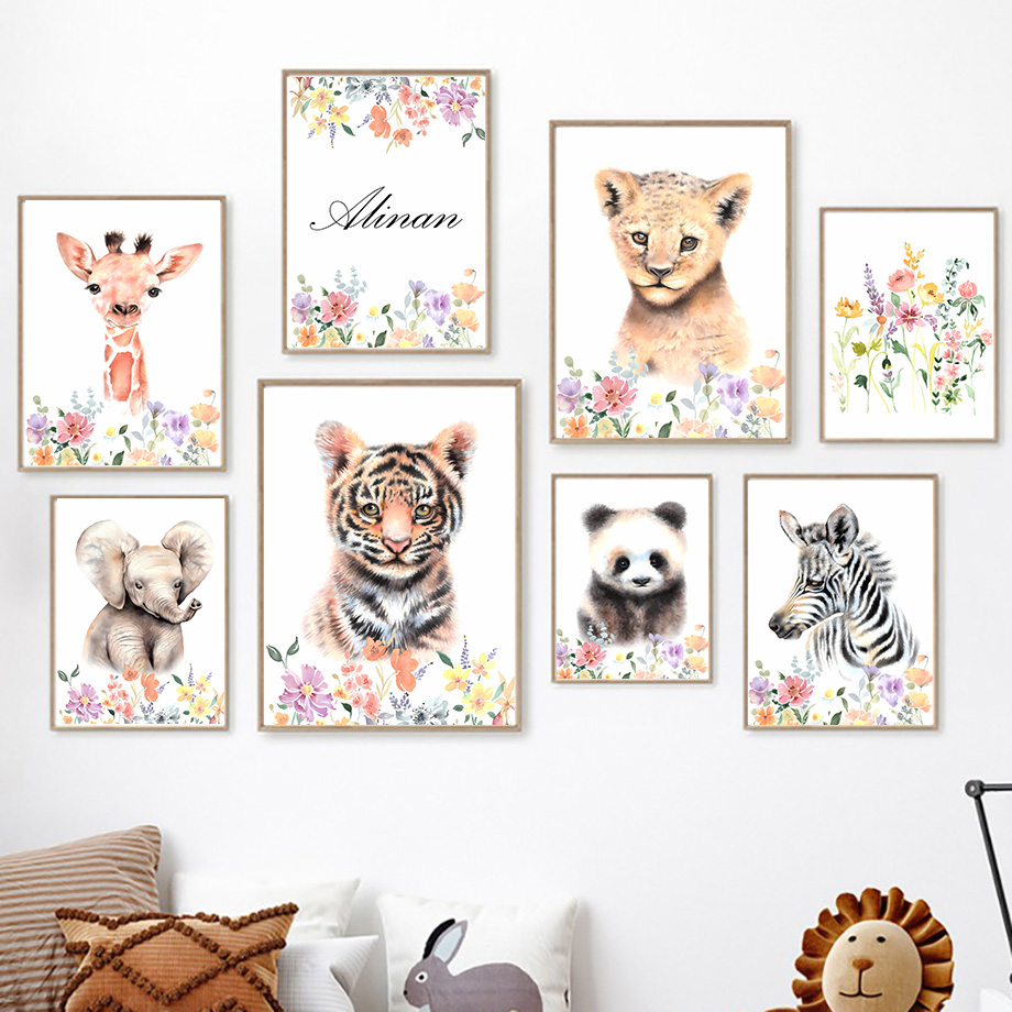 ภาพวาดติดผนังลายเสือ แพนด้า ช้ - Baby Nursery Name Wall Art บทวิจารณ์และราคา